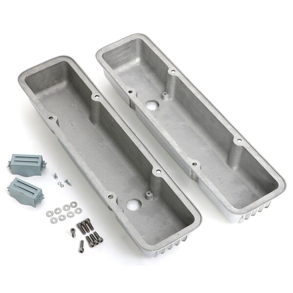 TRANS-DAPT PERFORMANCE PRODUCTS FINNED STYLE RETRO VALVE COVERS; SHORT; 1958-1986 CHEVROLET 283-350- ALUMINUM