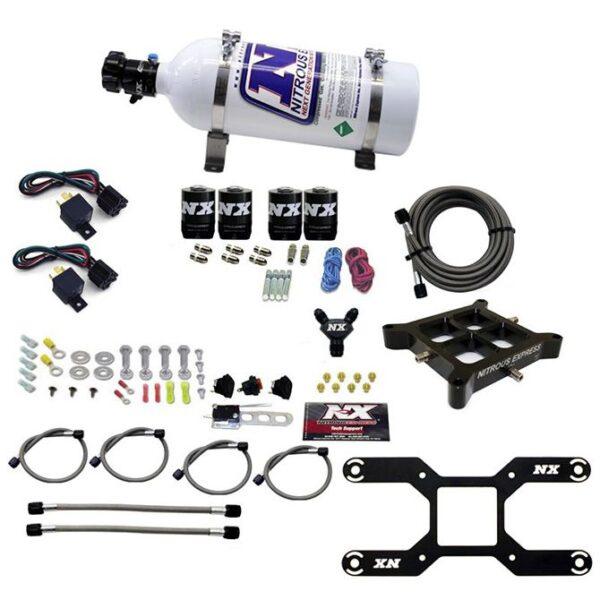 Nitrous Express 4150 DUAL STAGE BILLET CROSSBAR, (50-300 & 100-500HP) WITH 5LB BOTTLE.