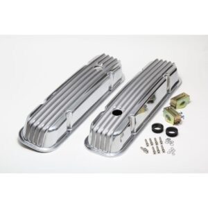 TRANS-DAPT PERFORMANCE PRODUCTS FINNED ALUMINUM VALVE COVERS WITH HOLE; PONTIAC 326-455 V8S 1959-79
