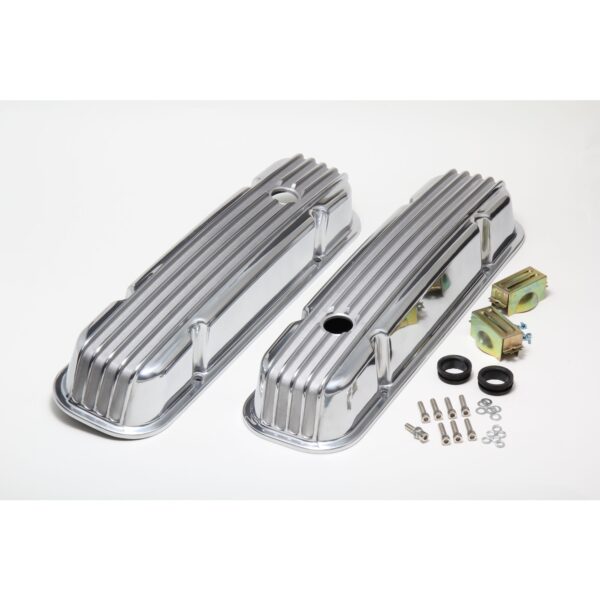 TRANS-DAPT PERFORMANCE PRODUCTS FINNED ALUMINUM VALVE COVERS WITH HOLE; PONTIAC 326-455 V8S 1959-79