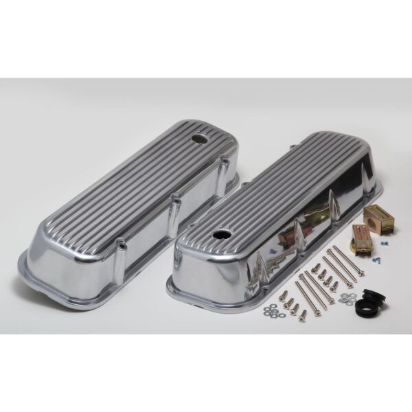 TRANS-DAPT PERFORMANCE PRODUCTS FINNED ALUMINUM VALVE COVERS WITH HOLE; BB CHEVY 396-502 V8S 1965-95