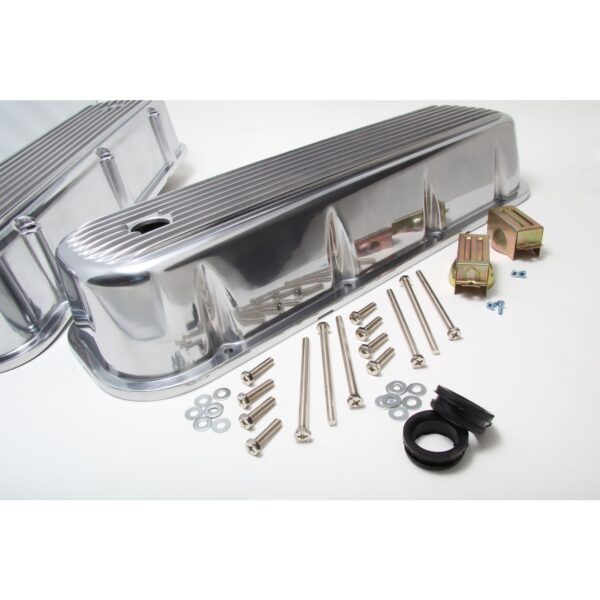 TRANS-DAPT PERFORMANCE PRODUCTS FINNED ALUMINUM VALVE COVERS WITH HOLE; BB CHEVY 396-502 V8S 1965-95