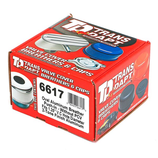 TRANS-DAPT PERFORMANCE PRODUCTS FINNED ALUMINUM PUSH-IN BREATHER; FITS COVERS WITH 1.25 IN. HOLES- POLISHED/SATIN