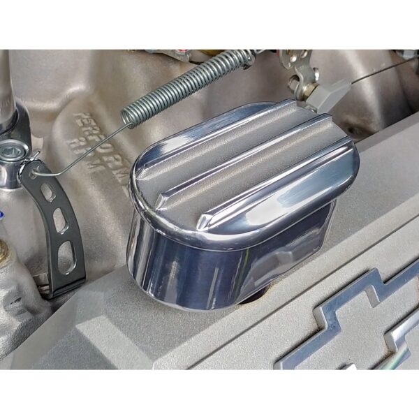 TRANS-DAPT PERFORMANCE PRODUCTS FINNED ALUMINUM PUSH-IN BREATHER; FITS COVERS WITH 1.25 IN. HOLES- POLISHED/SATIN