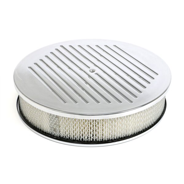 TRANS-DAPT PERFORMANCE PRODUCTS ROUND AIR CLEANER SET PINSTRIPE (BALL-MILLING); 14 IN. DIAMETER, 3 IN. TALL- ALUMINUM