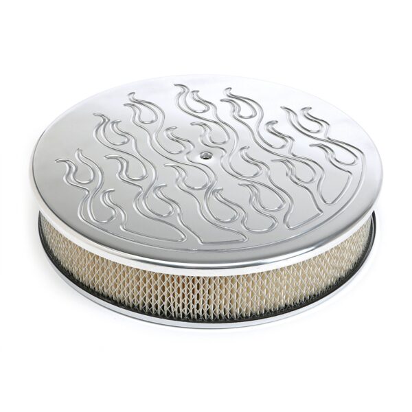 TRANS-DAPT PERFORMANCE PRODUCTS ROUND AIR CLEANER SET FLAME (BALL-MILLING); 14 IN. DIAMETER, 3 IN. TALL- ALUMINUM