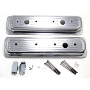 TRANS-DAPT PERFORMANCE PRODUCTS BALL-MILLED ALUMINUM CENTER-BOLT DESIGN VALVE COVERS; SHORT; PINSTRIPES- 1987-1999- SB CHEVROLET 5.0/5.7L