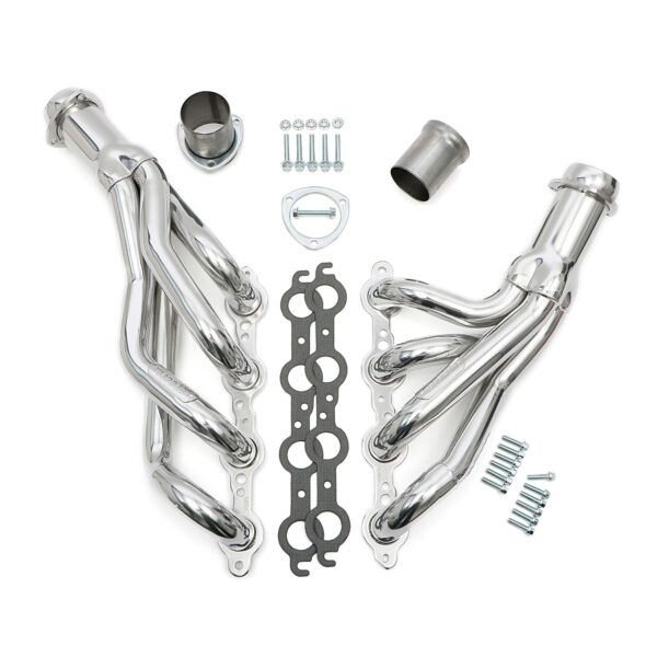 HEDMAN HEDDERS LS SWAP HEADERS; 1-3/4 IN. MID LENGTH; 1978-81 GM A-BODY & 1982-88 GM G-BODY CARS (CHEVY MONTE CARLO, MALIBU, EL CAMINO, GMC CABALLERO, BUICK REGAL, OLDS CUTLASS, PONTIAC BONNEVILLE, GRAND PRIX ; HTC POLISHED SILVER CERAMIC COATED MILD STEEL