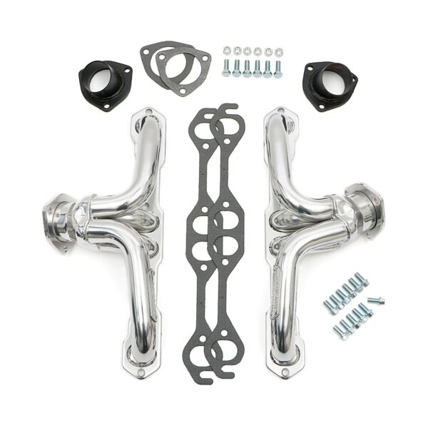 HEDMAN HEDDERS BLOCK HUGGER HEADERS (SUPER SHORTY); CHEVY SB 283-400; 1-1/2 IN. TUBES; HTC CERAMIC COATED