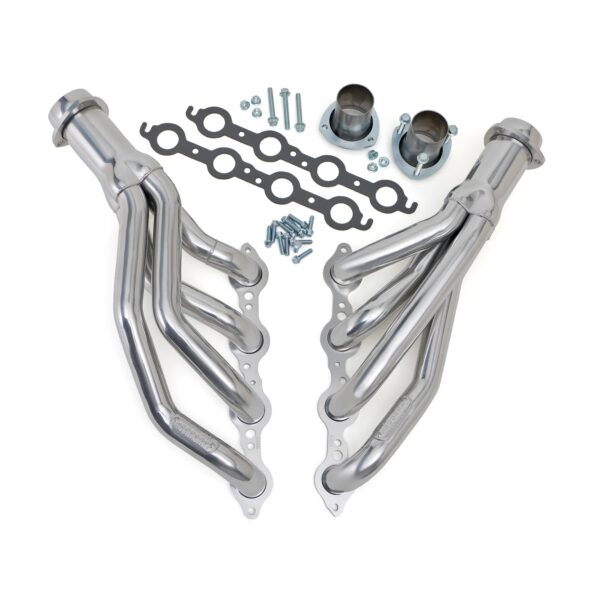 HEDMAN HEDDERS LS SWAP HEADERS; MID LENGTH; LS INTO 1988-98 CHEVY/GMC 2WD 1/2 TON TRUCKS AND SUVS; HTC SILVER CERAMIC COATED