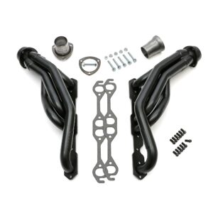 HEDMAN HEDDERS; MID-LENGTH HEADERS WITHOUT Y-PIPE FOR 1988-98 5.0L-5.7L CHEVY/GMC 1500-2500 (1/2 and 3/4 TON) PICKUP TRUCKS & SUVS, 2WD & 4WD MODELS; 1-5/8 IN. TUBE DIAMETER; 3 IN. BALL & SOCKET STYLE COLLECTOR; STANDARD-DUTY MILD-STEEL WITH BLACK-MAXX SATIN-BLACK CERAMIC-METALLIC FINISH