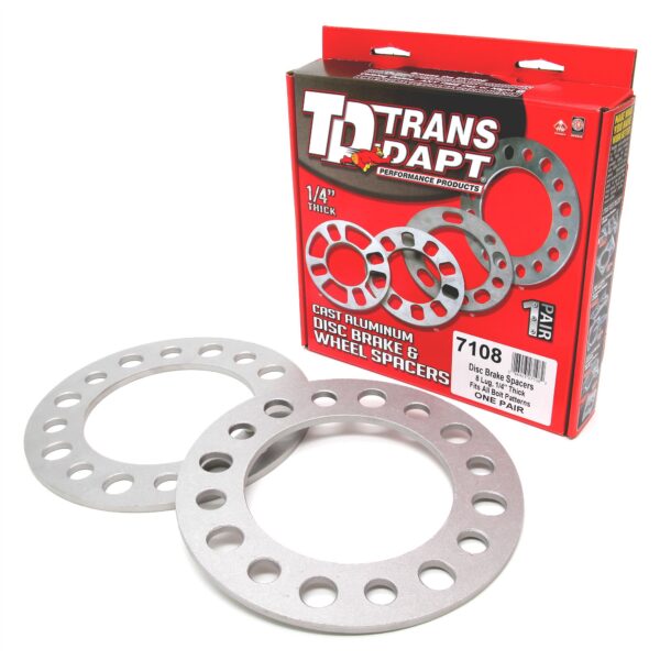 TRANS-DAPT PERFORMANCE PRODUCTS 8 LUG DISC BRAKE SPACERS; FOR ALL BOLT CIRCLE DIAMETERS; 1/4 IN. THICK (PR.)