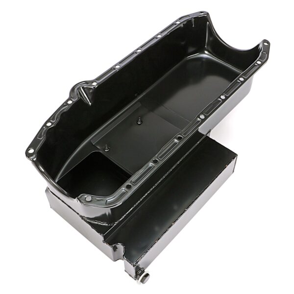 TRANS-DAPT PERFORMANCE PRODUCTS SB CHEVY ('55-79) CLAIMER OIL PAN 283-400; 8QT DRIVERS SIDE DIPSTICK- BLACK