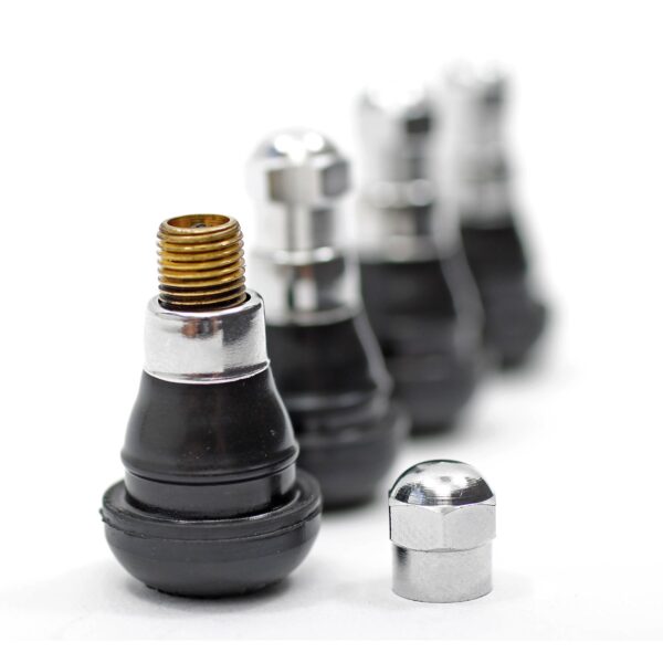 TRANS-DAPT PERFORMANCE PRODUCTS VALVE STEMS; PUSH-IN STYLE (4 PCS.)- CHROME / RUBBER