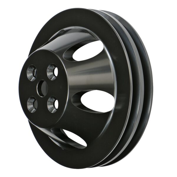 TRANS-DAPT PERFORMANCE PRODUCTS WATER PUMP PULLEY; 2 GROOVE; 1955-1968 CHEVROLET 396-454; SHORT WATER PUMP- BLACK ALUMINUM
