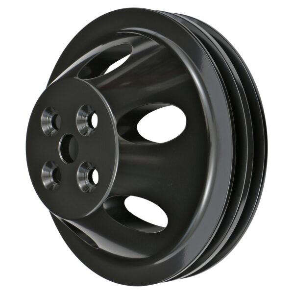 TRANS-DAPT PERFORMANCE PRODUCTS WATER PUMP PULLEY; 2 GROOVE; 1955-1968 CHEVROLET 283-350; SHORT WATER PUMP- BLACK ALUMINUM