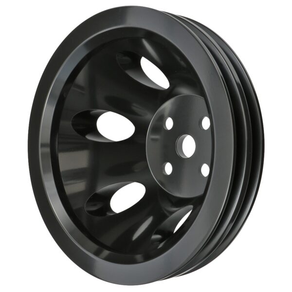 TRANS-DAPT PERFORMANCE PRODUCTS WATER PUMP PULLEY; 2 GROOVE; 1955-1968 CHEVROLET 283-350; SHORT WATER PUMP- BLACK ALUMINUM