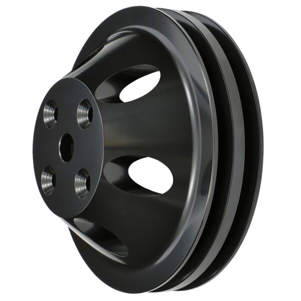 TRANS-DAPT PERFORMANCE PRODUCTS WATER PUMP PULLEY; 2 GROOVE; 1969-1985 CHEVROLET 283-350; LONG WATER PUMP- BLACK ALUMINUM