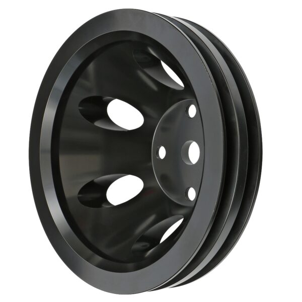 TRANS-DAPT PERFORMANCE PRODUCTS WATER PUMP PULLEY; 2 GROOVE; 1969-1985 CHEVROLET 283-350; LONG WATER PUMP- BLACK ALUMINUM