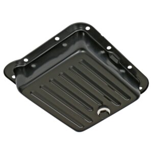 TRANS-DAPT PERFORMANCE PRODUCTS FORD C-4, BLACK STEEL TRANSMISSION PAN; STOCK CAPACITY; STOCK DEPTH; FINNED BOTTOM