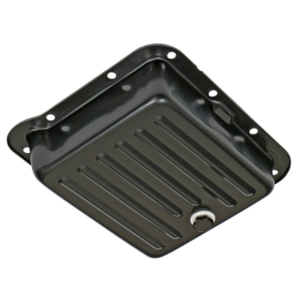 TRANS-DAPT PERFORMANCE PRODUCTS FORD C-4, BLACK STEEL TRANSMISSION PAN; STOCK CAPACITY; STOCK DEPTH; FINNED BOTTOM