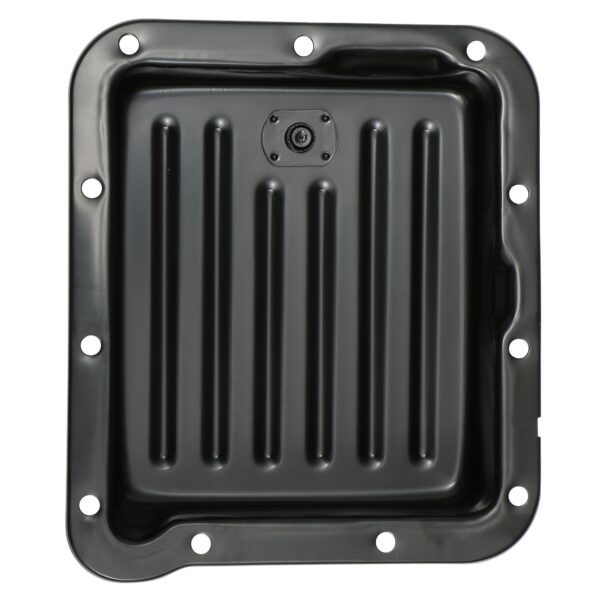 TRANS-DAPT PERFORMANCE PRODUCTS FORD C-4, BLACK STEEL TRANSMISSION PAN; STOCK CAPACITY; STOCK DEPTH; FINNED BOTTOM