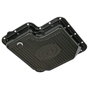 TRANS-DAPT PERFORMANCE PRODUCTS FORD C-6, BLACK STEEL TRANSMISSION PAN; STOCK CAPACITY; STOCK DEPTH; FINNED BOTTOM