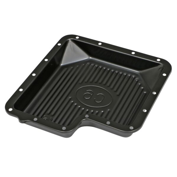 TRANS-DAPT PERFORMANCE PRODUCTS FORD C-6, BLACK STEEL TRANSMISSION PAN; STOCK CAPACITY; STOCK DEPTH; FINNED BOTTOM