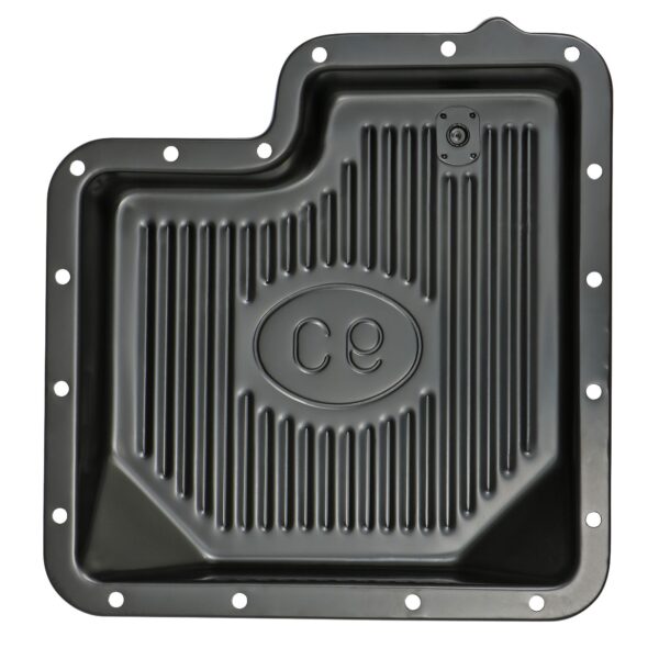 TRANS-DAPT PERFORMANCE PRODUCTS FORD C-6, BLACK STEEL TRANSMISSION PAN; STOCK CAPACITY; STOCK DEPTH; FINNED BOTTOM