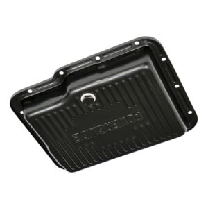 TRANS-DAPT PERFORMANCE PRODUCTS POWERGLIDE, BLACK STEEL TRANSMISSION PAN; STOCK CAPACITY; STOCK DEPTH; FINNED BOTTOM