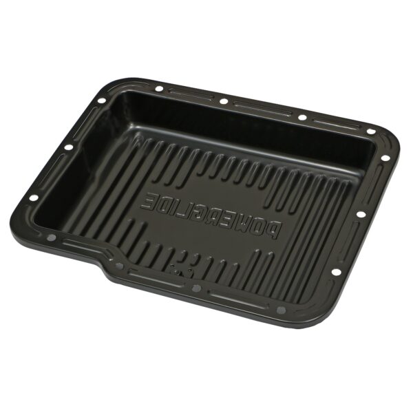 TRANS-DAPT PERFORMANCE PRODUCTS POWERGLIDE, BLACK STEEL TRANSMISSION PAN; STOCK CAPACITY; STOCK DEPTH; FINNED BOTTOM