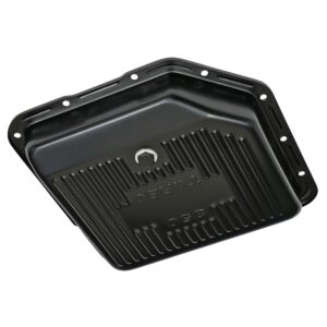 TRANS-DAPT PERFORMANCE PRODUCTS TH350, BLACK STEEL TRANSMISSION PAN; STOCK CAPACITY; STOCK DEPTH; FINNED BOTTOM