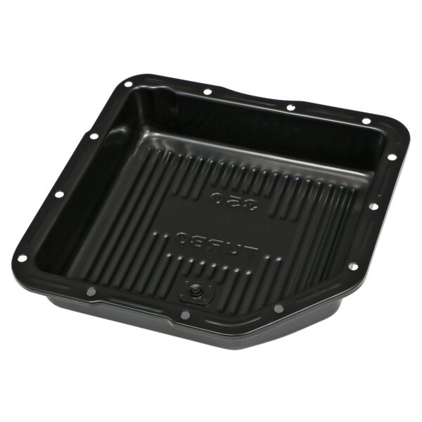 TRANS-DAPT PERFORMANCE PRODUCTS TH350, BLACK STEEL TRANSMISSION PAN; EXTRA CAPACITY (2 QTS OVER STOCK); 3-1/2 IN. DEPTH; FINNED BOTTOM