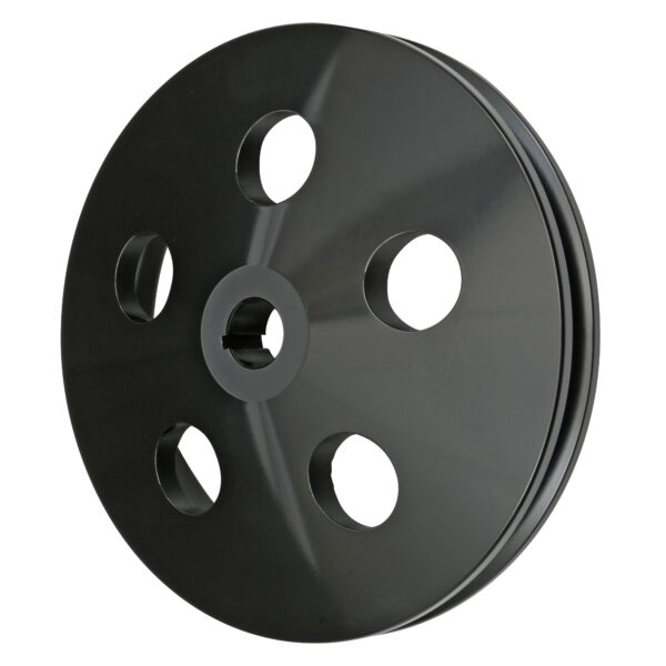 TRANS-DAPT PERFORMANCE PRODUCTS POWER STEERING PULLEY; FITS 1967-84 GM POWER STEERING PUMPS; SINGLE V-GROOVE; 5/8 IN. SHAFT WITH KEYWAY- BLACK ALUMINUM