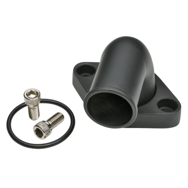 TRANS-DAPT PERFORMANCE PRODUCTS 90 DEGREE, SWIVEL STYLE WATER NECK; (O-RING SEAL); SB AND BB CHEVY V8- BLACK ALUMINUM