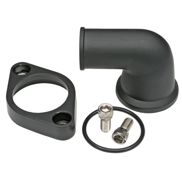 TRANS-DAPT PERFORMANCE PRODUCTS 90 DEGREE, SWIVEL STYLE WATER NECK; (O-RING SEAL); SB AND BB CHEVY V8- BLACK ALUMINUM