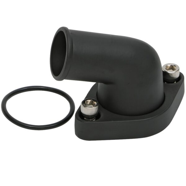 TRANS-DAPT PERFORMANCE PRODUCTS 15 DEGREE, SWIVEL STYLE WATER NECK; (O-RING SEAL); SB AND BB CHEVY V8- BLACK ALUMINUM
