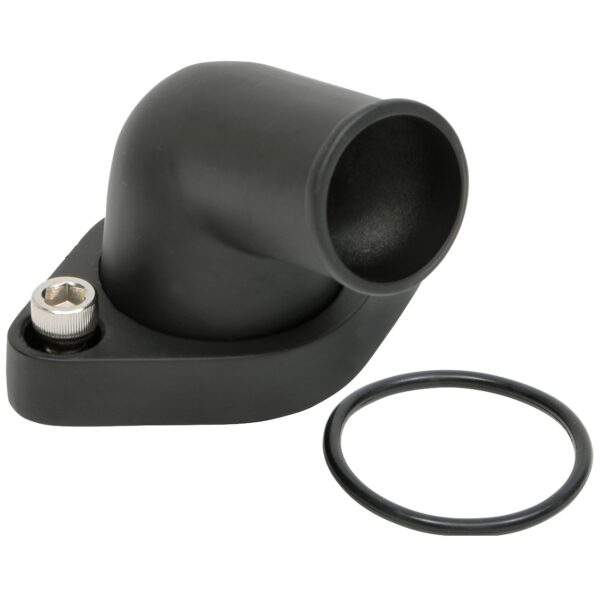 TRANS-DAPT PERFORMANCE PRODUCTS 15 DEGREE, SWIVEL STYLE WATER NECK; (O-RING SEAL); SB AND BB CHEVY V8- BLACK ALUMINUM
