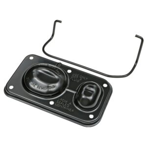 TRANS-DAPT PERFORMANCE PRODUCTS BRAKE MASTER CYLINDER COVER; EARLY GM(1967-80); 3 X 5-5/8 IN.; SINGLE BAIL- BLACK STEEL