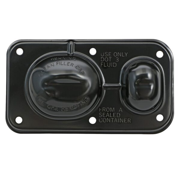TRANS-DAPT PERFORMANCE PRODUCTS BRAKE MASTER CYLINDER COVER; EARLY GM(1967-80); 3 X 5-5/8 IN.; SINGLE BAIL- BLACK STEEL