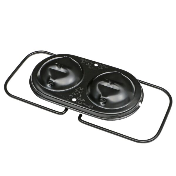 TRANS-DAPT PERFORMANCE PRODUCTS BRAKE MASTER CYLINDER COVER; EARLY GM (1970-80); 3 X 5-3/4 IN.; DOUBLE BAIL- BLACK STEEL