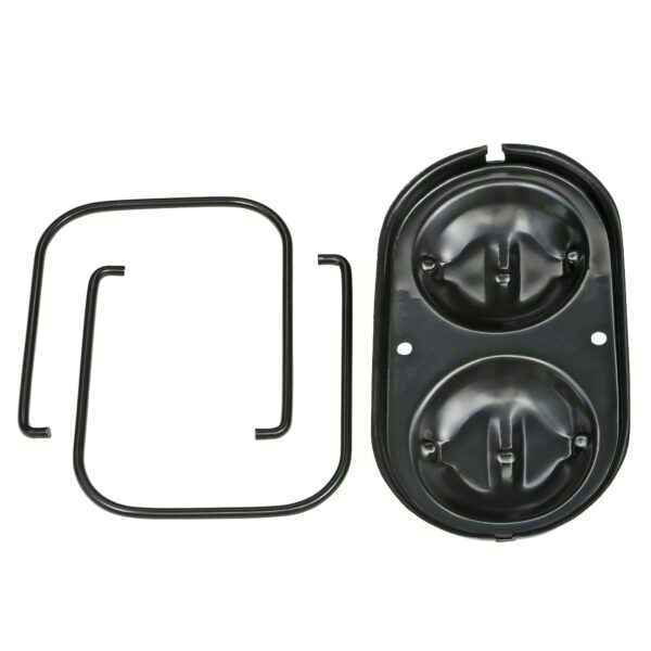 TRANS-DAPT PERFORMANCE PRODUCTS BRAKE MASTER CYLINDER COVER; EARLY GM (1970-80); 3 X 5-3/4 IN.; DOUBLE BAIL- BLACK STEEL