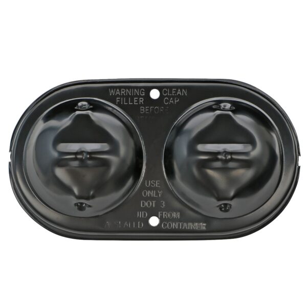 TRANS-DAPT PERFORMANCE PRODUCTS BRAKE MASTER CYLINDER COVER; EARLY GM (1970-80); 3 X 5-3/4 IN.; DOUBLE BAIL- BLACK STEEL