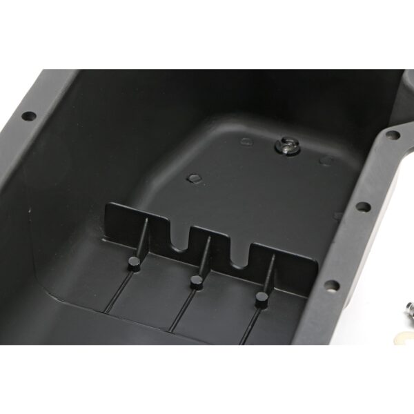 TRANS-DAPT PERFORMANCE PRODUCTS FINNED, BLACK ALUMINUM, OEM-STYLE OIL PAN; 4 QTS. CAPACITY; 1955-79 SB CHEVY 283-350