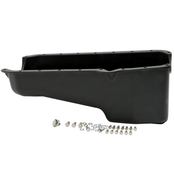 TRANS-DAPT PERFORMANCE PRODUCTS FINNED, BLACK ALUMINUM, OEM-STYLE OIL PAN; 4 QTS. CAPACITY; 1955-79 SB CHEVY 283-350