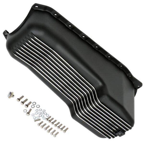 TRANS-DAPT PERFORMANCE PRODUCTS, FINNED OEM-STYLE OIL PAN, BLACK ALUMINUM, 4 QTS. CAPACITY; 1986-00 SB CHEVY 305-350