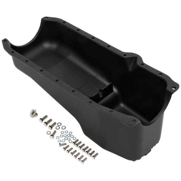 TRANS-DAPT PERFORMANCE PRODUCTS, FINNED OEM-STYLE OIL PAN, BLACK ALUMINUM, 4 QTS. CAPACITY; 1986-00 SB CHEVY 305-350