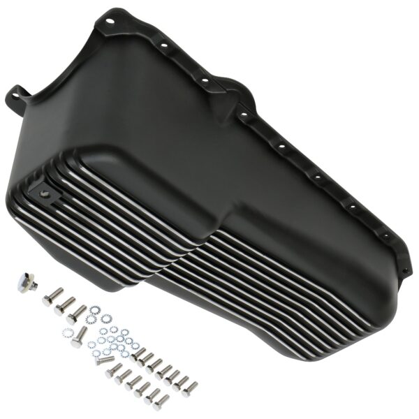 TRANS-DAPT PERFORMANCE PRODUCTS, FINNED OEM-STYLE OIL PAN, BLACK ALUMINUM, 4 QTS. CAPACITY; 1986-00 SB CHEVY 305-350