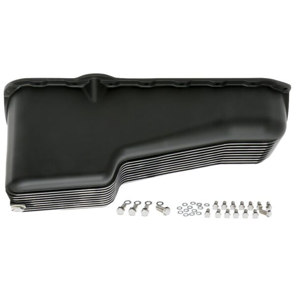 TRANS-DAPT PERFORMANCE PRODUCTS, FINNED OIL PAN, BLACK ALUMINUM;  1980-85 SB CHEVY 305-350