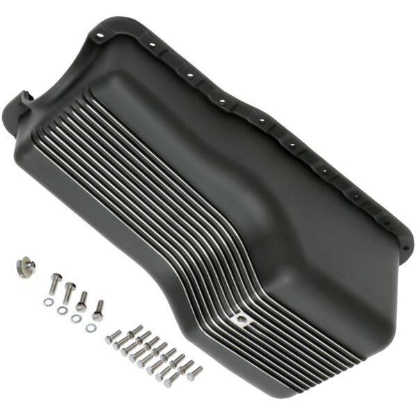 TRANS-DAPT PERFORMANCE PRODUCTS, FINNED OIL PAN, BLACK ALUMINUM; 1962-82 SB FORD 260-302